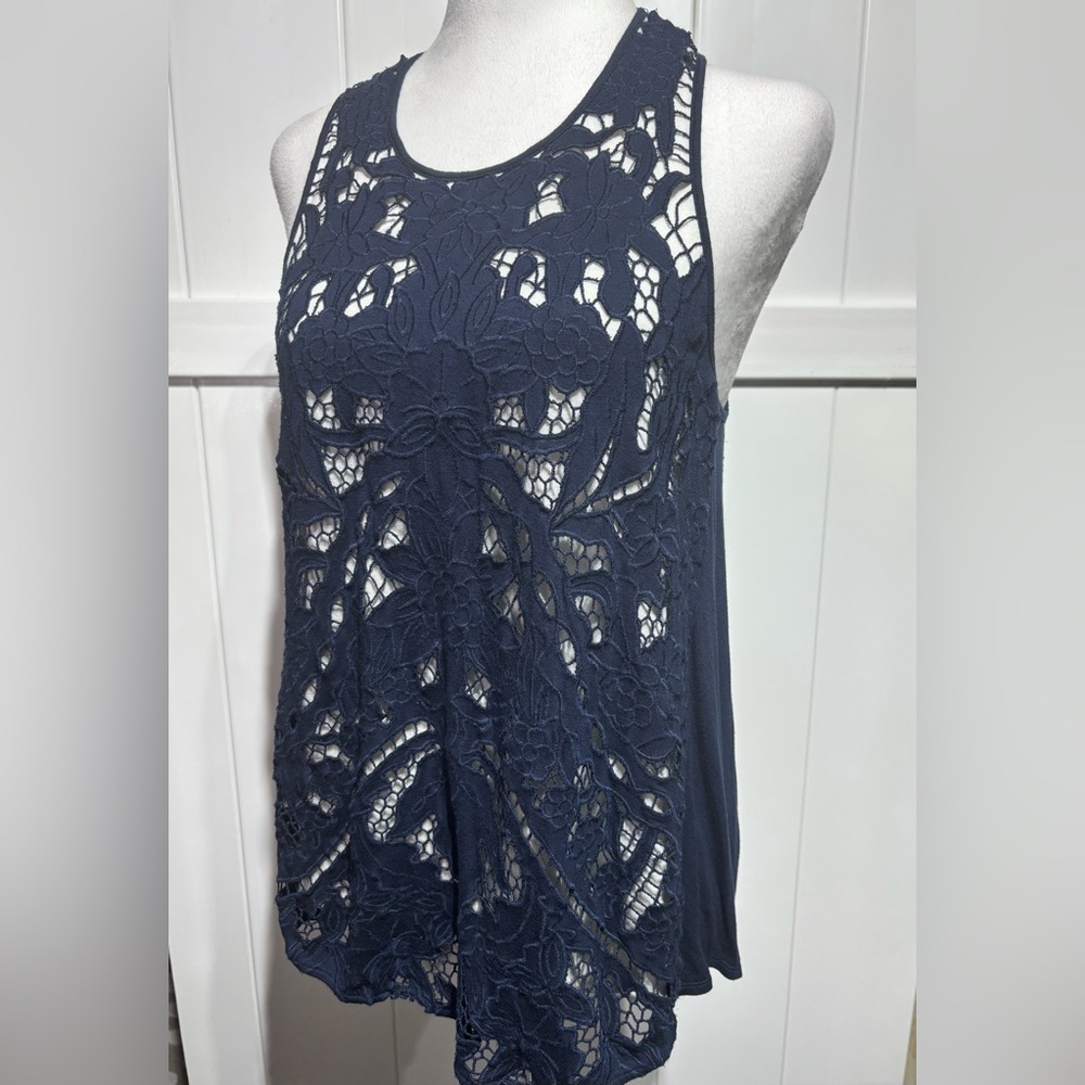 Akemi + Kin navy/white embroidered tank top